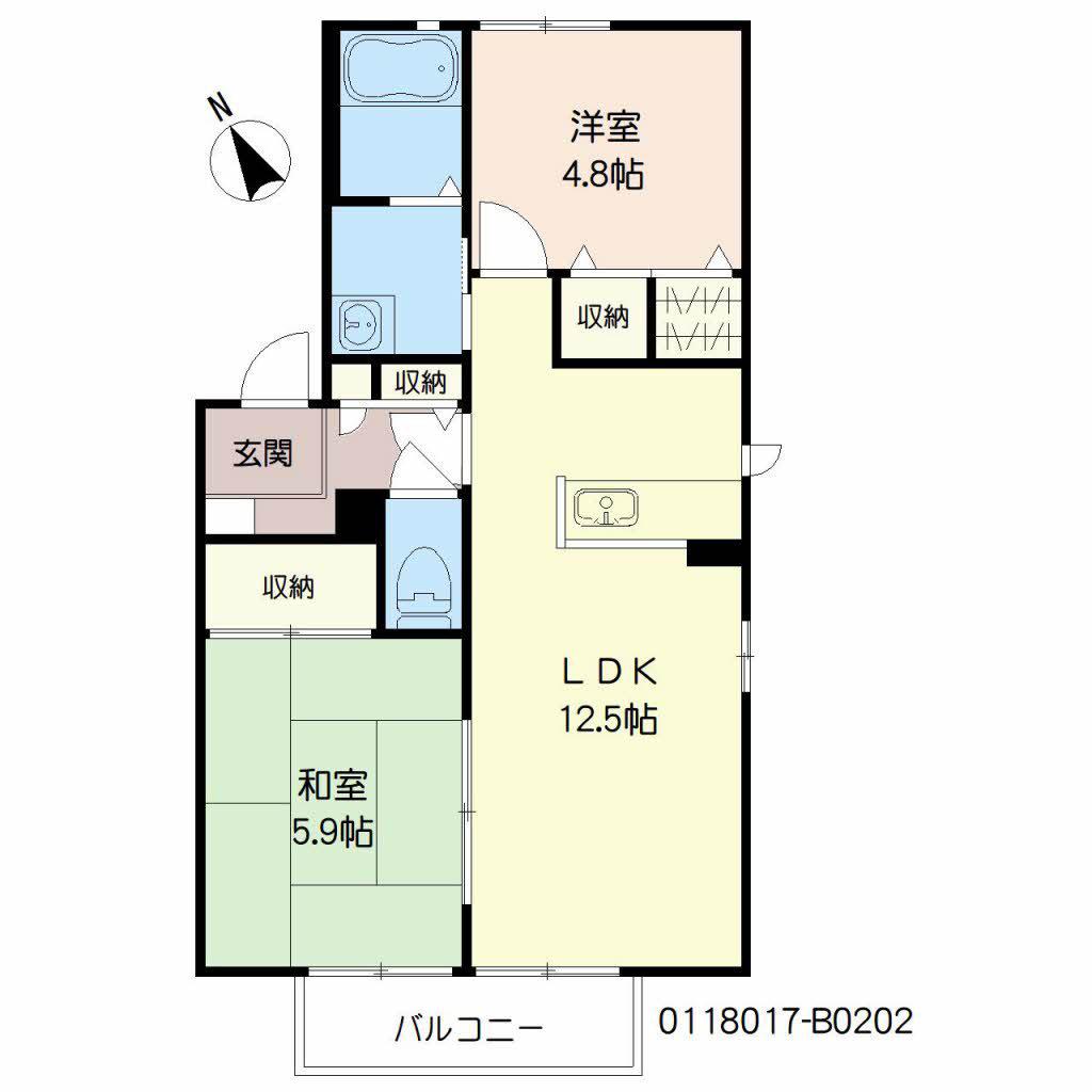 ディアス城原  B棟(2LDK/2階)の間取り写真