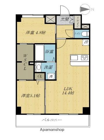 スカイメゾン新町(2LDK/12階)の間取り写真