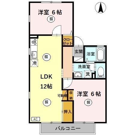 エクレール美濃屋B(2LDK/2階)の間取り写真