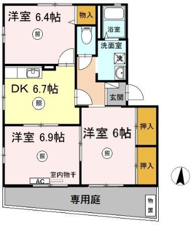 ボヌール羽屋 C棟(3DK/1階)の間取り写真