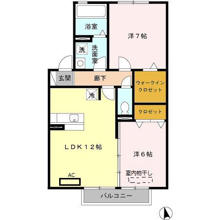 フォレストヴィラ1(2LDK/2階)の間取り写真