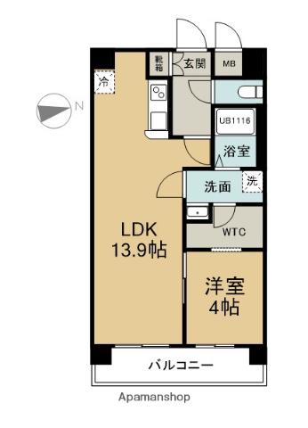 グランアレズ萩原(1LDK/5階)の間取り写真