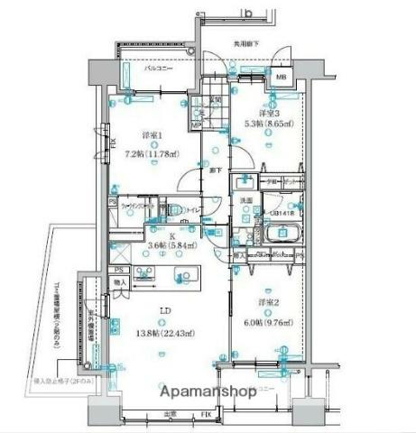 グリーンヒル別府北浜オーシャンレジデンス(4LDK/3階)の間取り写真