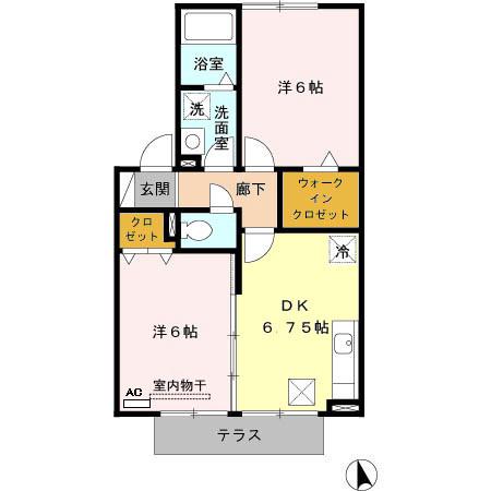 フォレストヴィラII棟(2DK/1階)の間取り写真