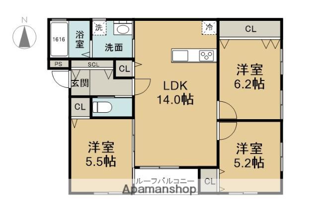 JB錦町BROCADE(3LDK/3階)の間取り写真