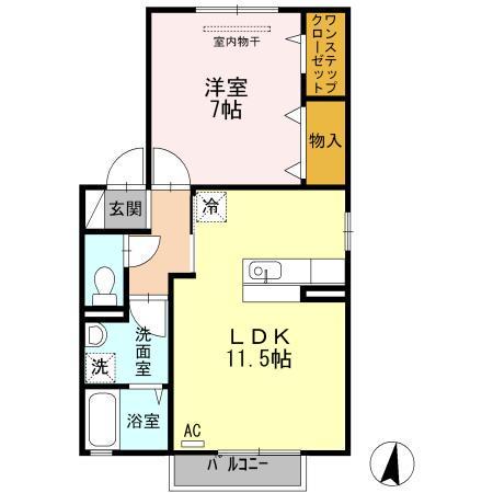 コーポラス羽屋B(1LDK/2階)の間取り写真