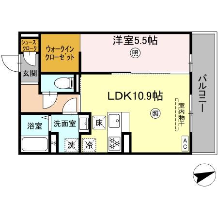 ヴェルシオール リアン(1LDK/1階)の間取り写真