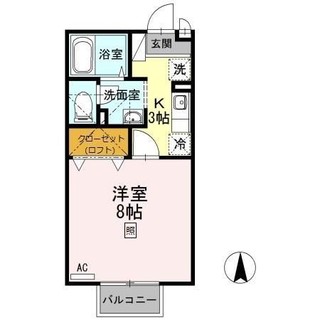 サンハイム森町C棟(1K/2階)の間取り写真