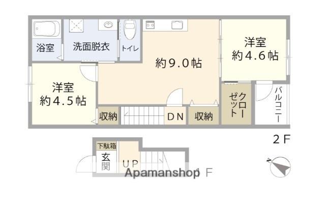 RUI城南Ⅱ(2DK/2階)の間取り写真