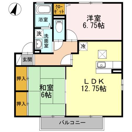 サン カルチェあいおい A(2LDK/1階)の間取り写真