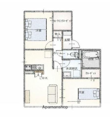 ソレールあけぼの台2(2LDK/2階)の間取り写真