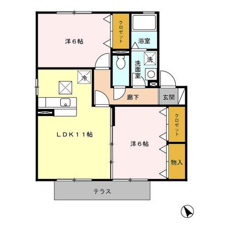 グランドールB(2LDK/1階)の間取り写真