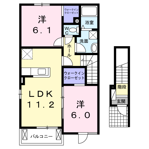 メロウソレイユ Ⅰ(2LDK/2階)の間取り写真