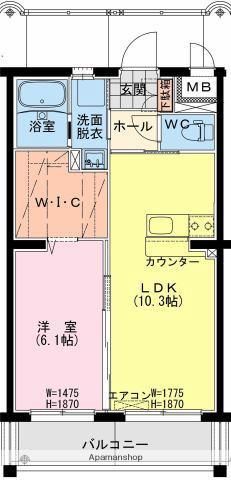 日向・永江1丁目マンション(1LDK/3階)の間取り写真