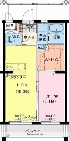 日向・永江1丁目マンション(1LDK/2階)の間取り写真