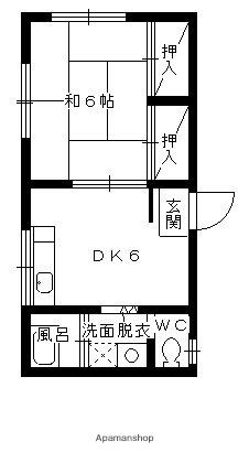 竹井ビル(1DK/2階)の間取り写真