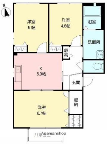 ドルチェ(3K/2階)の間取り写真