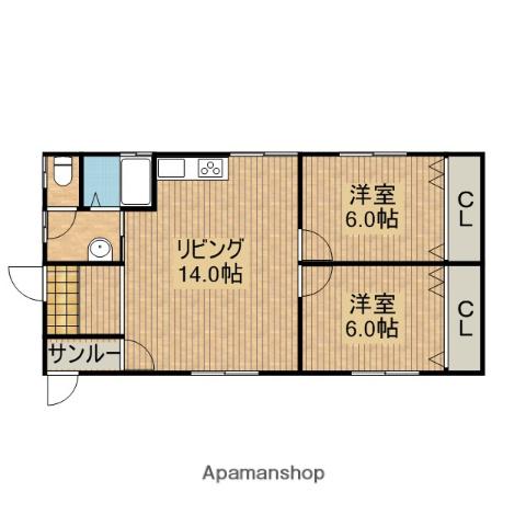 日豊本線 都城駅 バス乗車時間：5分 前田３丁目バス停バス停で下車 徒歩5分 1階建 築15年(2LDK)の間取り写真
