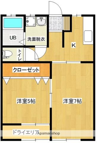 ソレイユ高木 B棟(2K/1階)の間取り写真