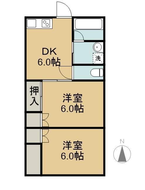 徳留アパート(2DK/2階)の間取り写真