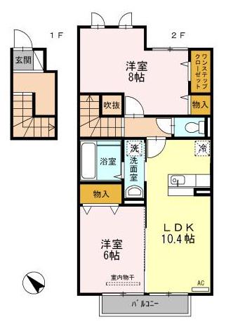 セジュール・永野2011 B棟(2LDK/2階)の間取り写真