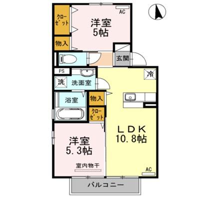 ボーン恵 B棟(2LDK/2階)の間取り写真