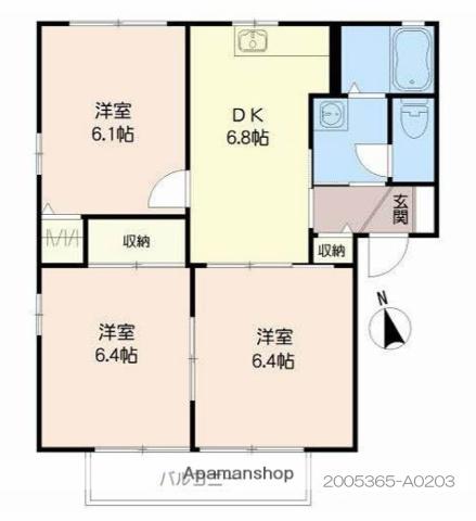 ウェルドミール鷹尾(3DK/2階)の間取り写真