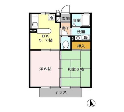 ジェネスカミムラ(2K/1階)の間取り写真