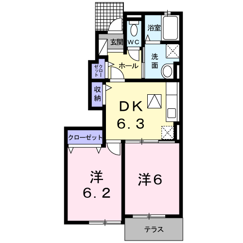 ハーモニー・ベル(2DK/1階)の間取り写真