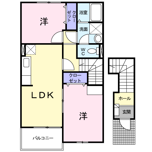 プリムローズヴィラD(2LDK/2階)の間取り写真