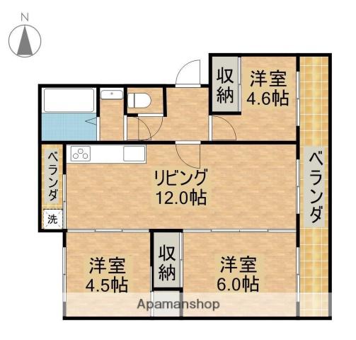 野崎マンション(3LDK/1階)の間取り写真