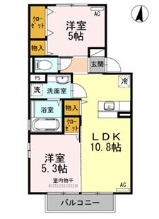 ブライトコート花繰 B棟(2LDK/2階)の間取り写真