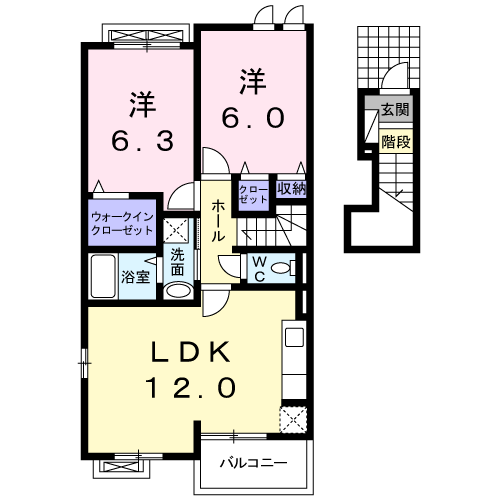 サルヴァトーレⅡA(2LDK/2階)の間取り写真