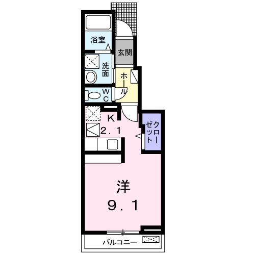 ドウェル・プレリュード・Ⅱ(ワンルーム/1階)の間取り写真