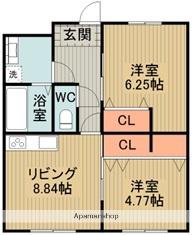 FLANNEL姫城(2LDK/3階)の間取り写真