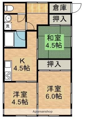 日豊本線 都城駅 バス乗車時間：18分 上長飯バス停で下車 徒歩6分 1階建 築41年(3K)の間取り写真