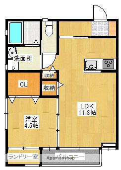 オレンジコート八幡(1LDK/2階)の間取り写真