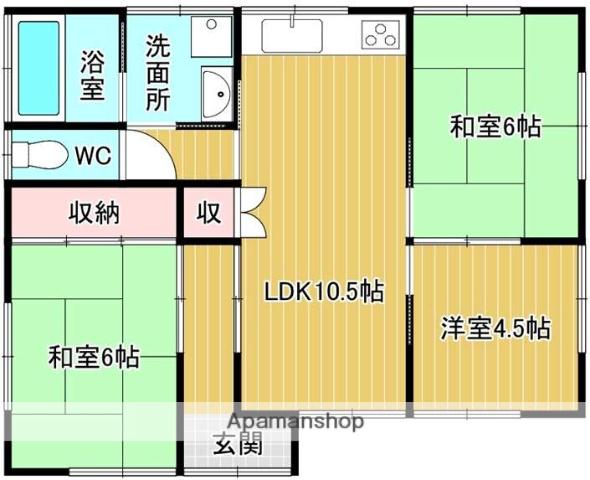 宮崎県都城市 1階建 築69年(3LDK)の間取り写真