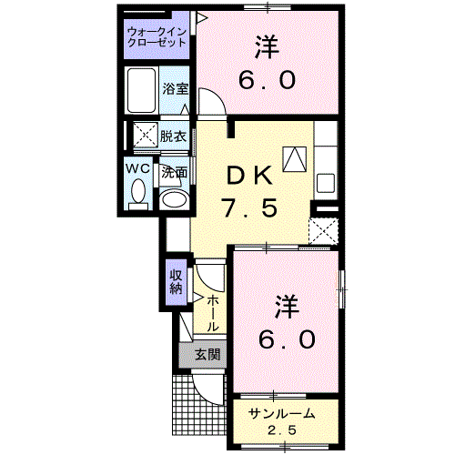 クレセントB(2DK/1階)の間取り写真