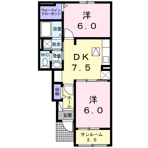 クレセントA(2DK/1階)の間取り写真
