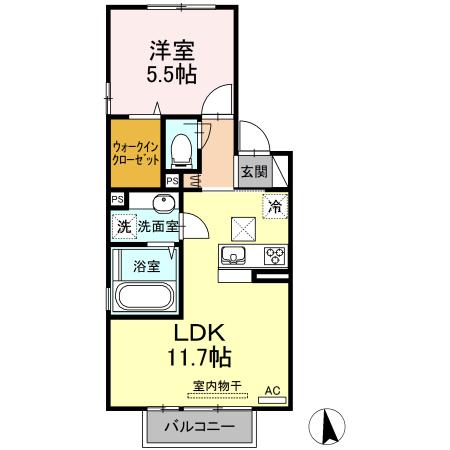 ラ・ナチュール B棟(1LDK/1階)の間取り写真
