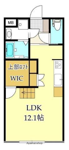 リヴィエールシャン都北町(ワンルーム/2階)の間取り写真