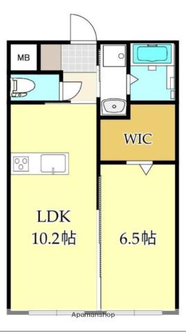 リヴィエールシャン都北町(1LDK/2階)の間取り写真