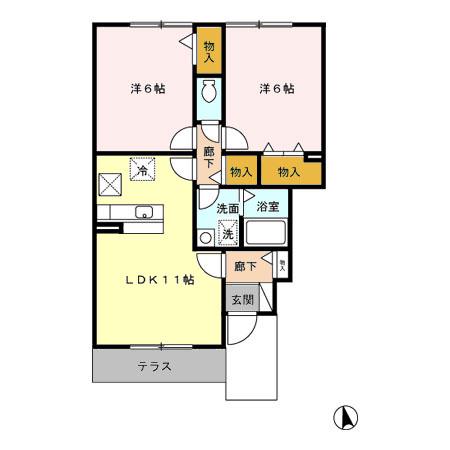 Dコート鷹尾(2LDK/1階)の間取り写真