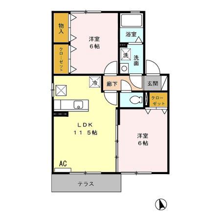 フルール・ド・シャモニ A棟(2LDK/1階)の間取り写真