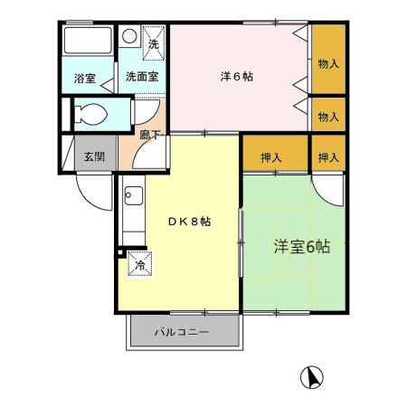 ヴィーブル雅(2DK/2階)の間取り写真