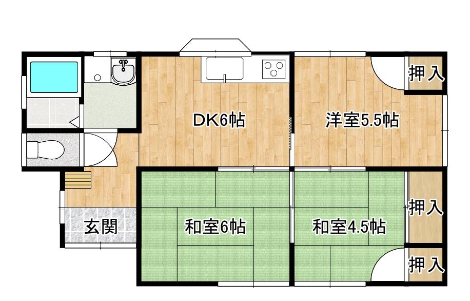 日豊本線 西都城駅 バス乗車時間：20分 末吉仲町バス停で下車 徒歩9分 1階建 築27年(3DK)の間取り写真