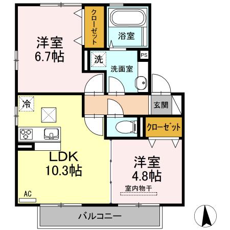 花笑み荘 B棟(2LDK/1階)の間取り写真
