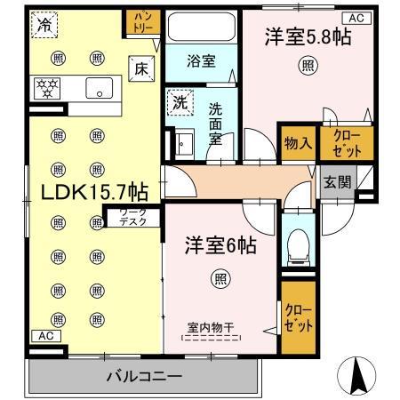 ヴェルデ・ルーチェ(2LDK/1階)の間取り写真