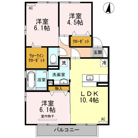 ブライトコート花繰 A棟(3LDK/2階)の間取り写真